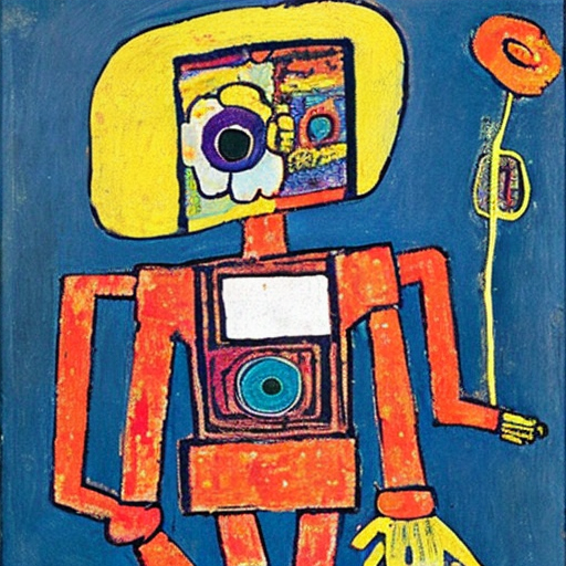 AI generated image of a robot holding a flower