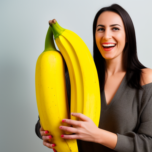 Girl holding a very large banana